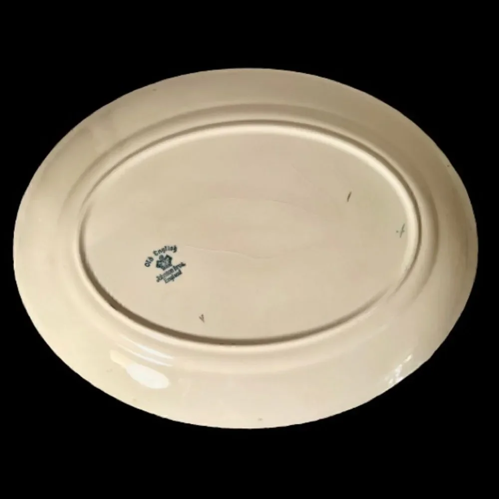 Vintage Johnson Bros Old English Rimmed Oval Platter Feather Fleur Du Lis
